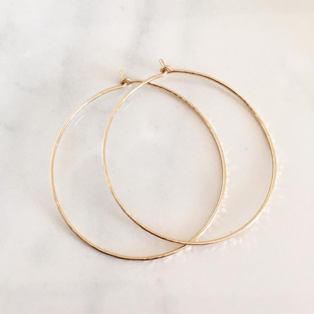 2” 50mm 14k Gold Wire Thin Polished Hoop Earrings - Picture 6 of 7